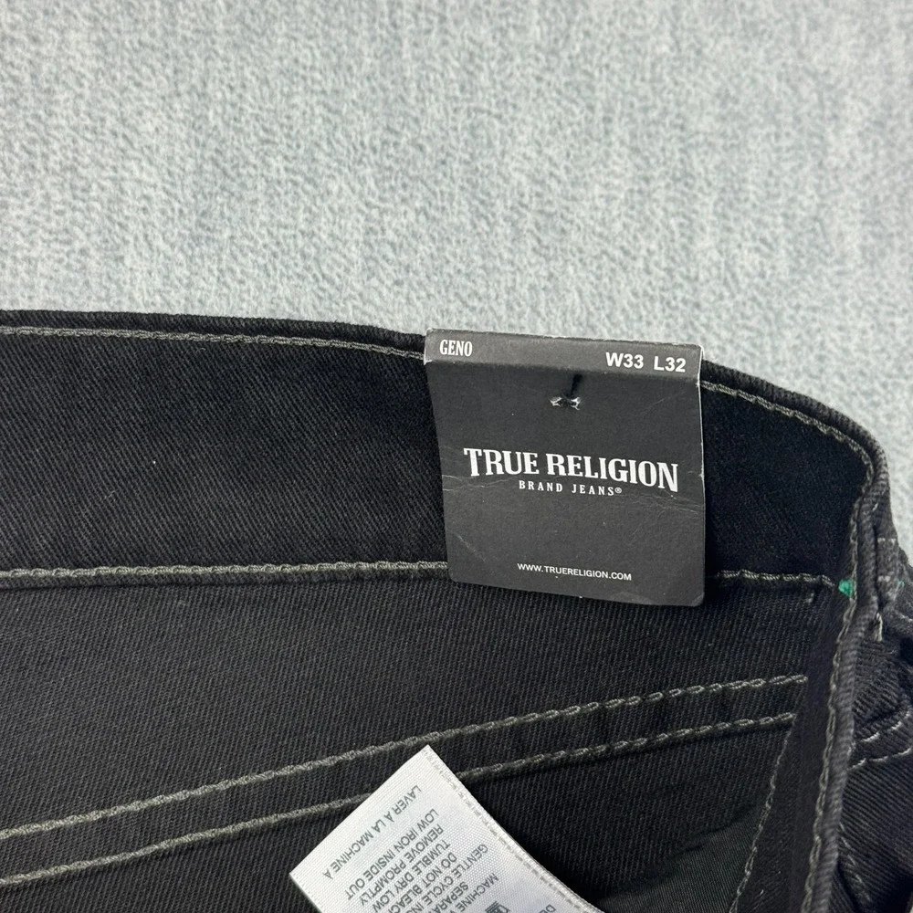 True Religion Jeans Mens 33X32 Black Rinse Denim Geno Relaxed‎ Slim Stretch NWT